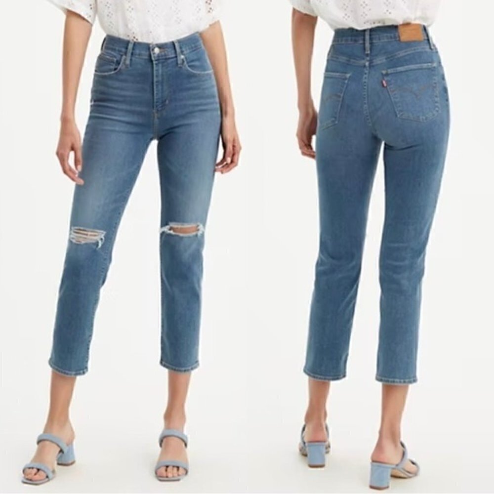 NWT Levis 724 High Rise Straight Leg Distressed Cropped Jeans Size 29